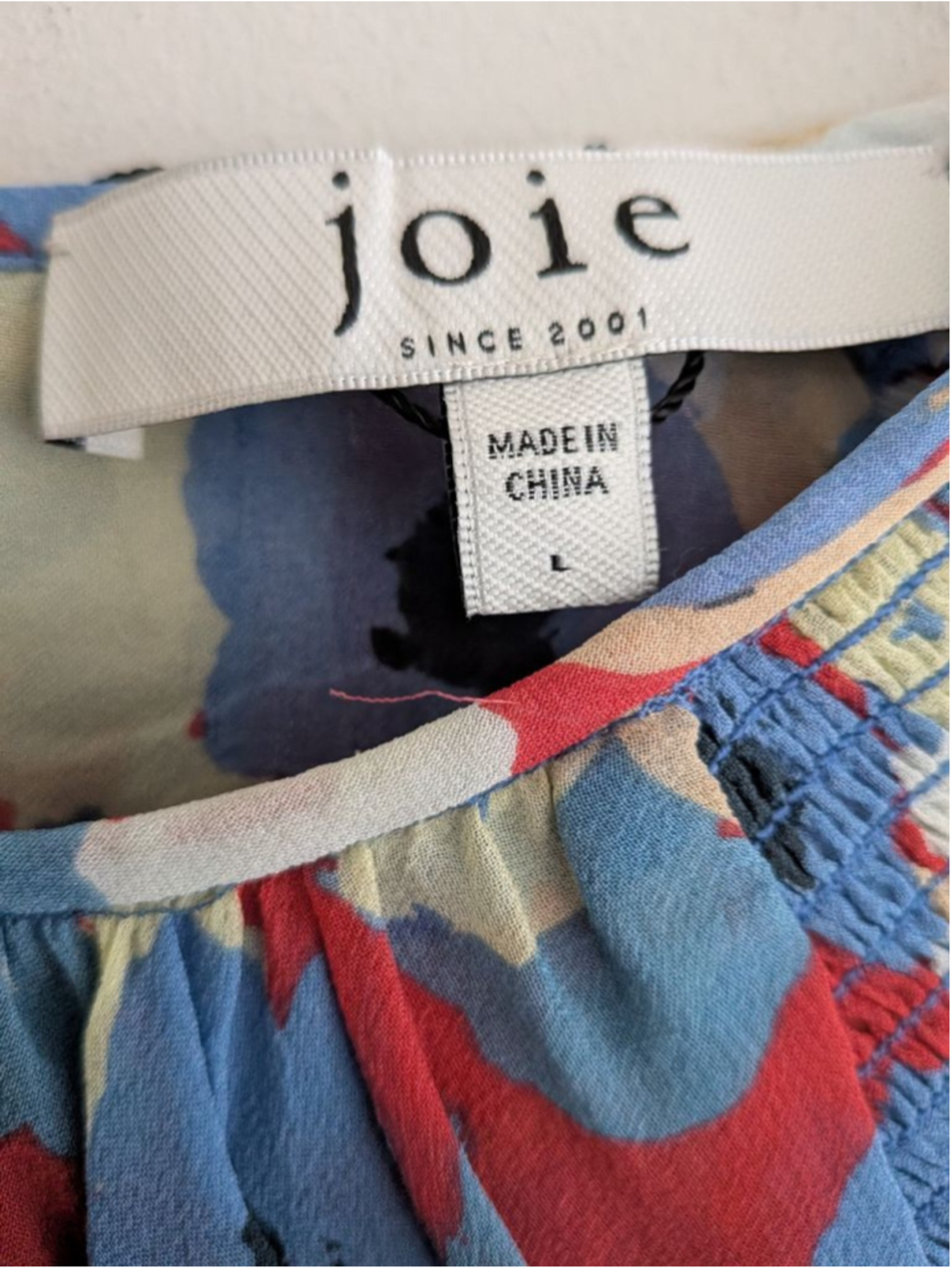 Joie 100% Silk Floral Peasant Blouse Size L Boho Balloon Sleeve Top - Picture 6 of 9
